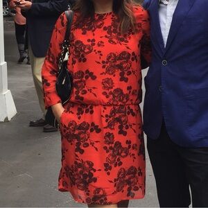 Ganni Drop Waist silk red floral dress. Like new.